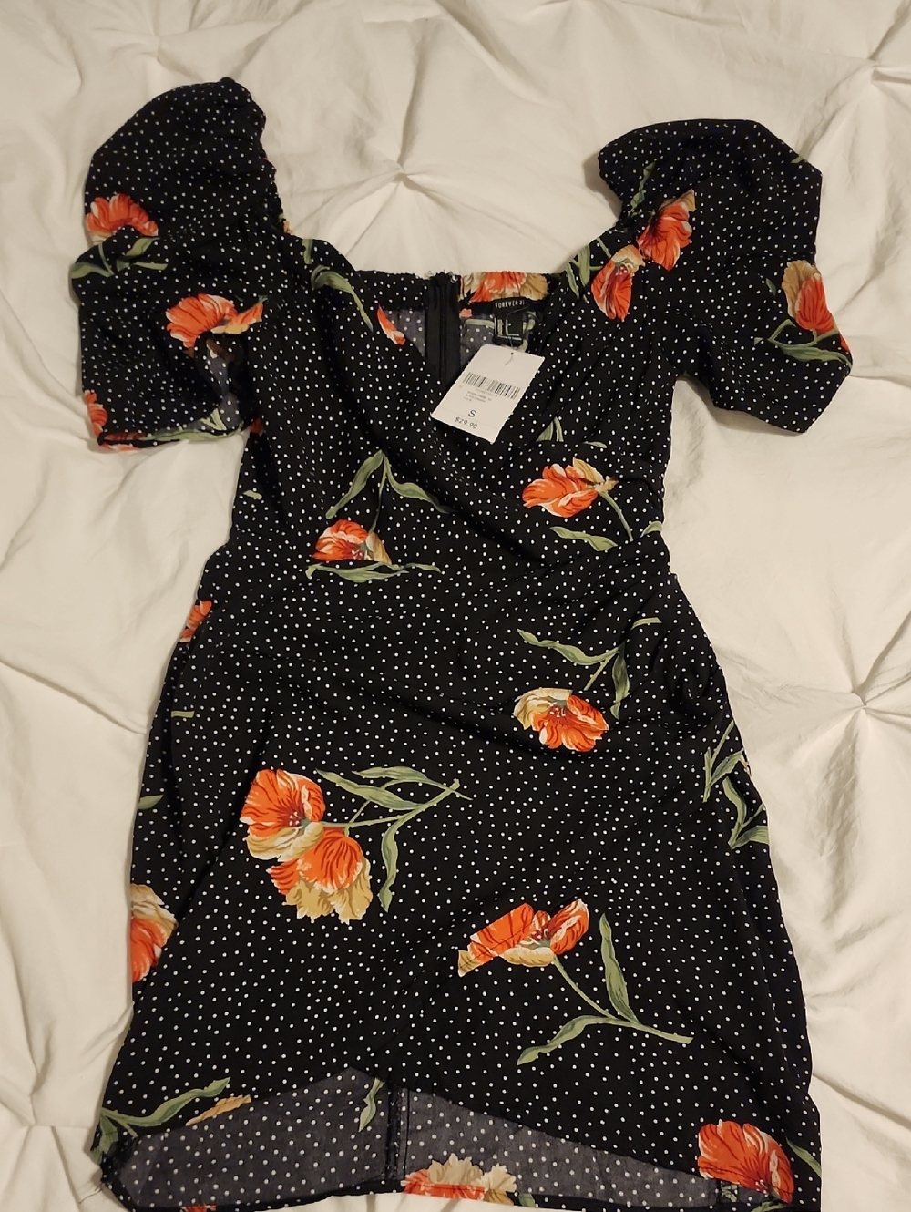 Forever 21 Black Mini Dress with Orange Floral Print